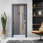 باب مصفح ام دى اف تركي رمادي و بيج - 215×100 سم