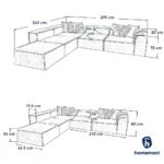 ⁦كنبة ركنة و 2 بوف خشب طبيعي و كتان - بيج⁩ - الصورة ⁦10⁩