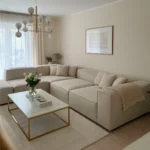 ⁦كنبة ركنة و 2 بوف خشب طبيعي و كتان - بيج⁩ - الصورة ⁦3⁩